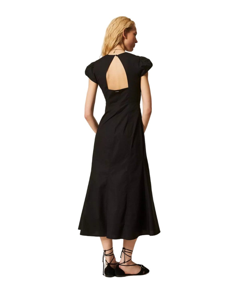 Twin-Set Black Stretch Cotton Poplin Fit And Flare Dress