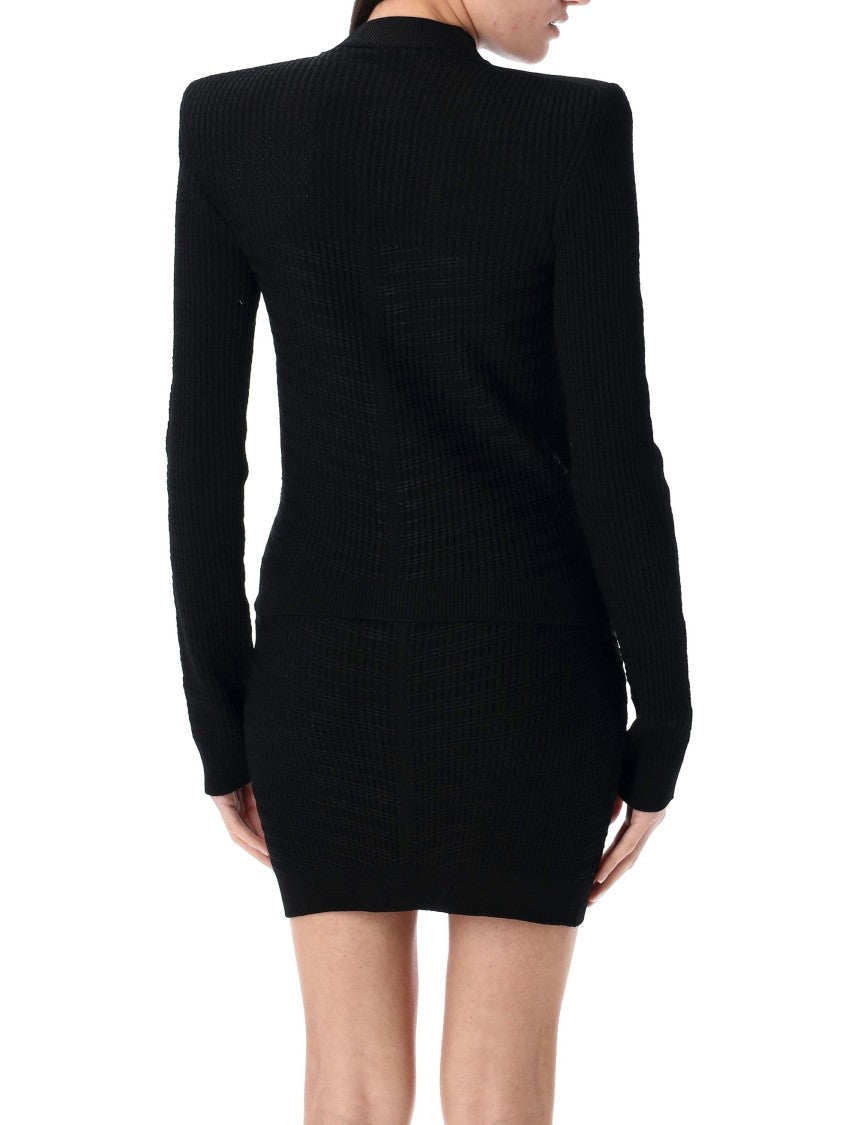 Balmain Long Sleeve Buttoned Knit Cardigan