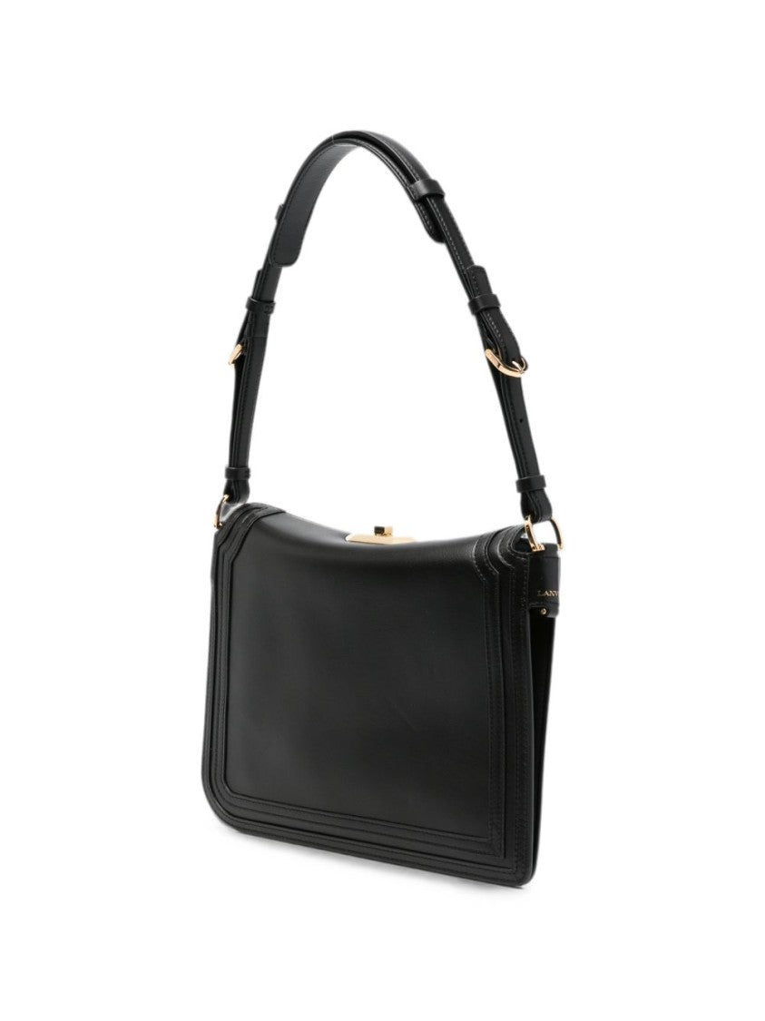 Lanvin Structured Black Leather Shoulder Bag With Logo Plaque