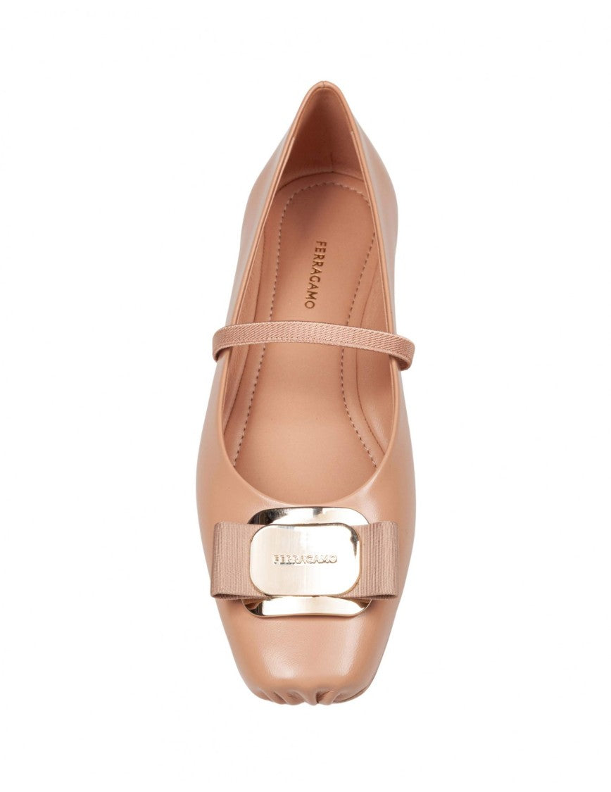 Salvatore Ferragamo Zina Leather Ballerina Flats, Amaretti Color