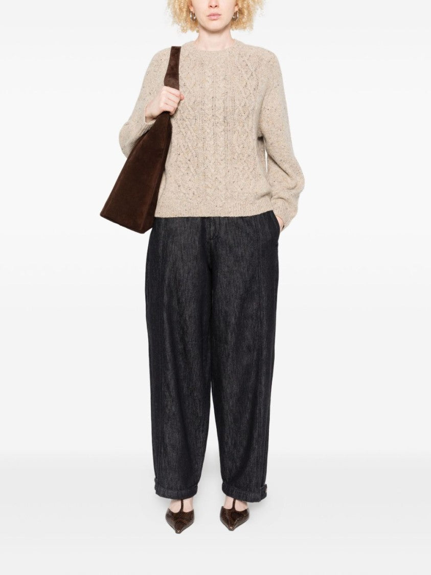 Yerse Textured Cable Knit Merino Wool Blend Sweater