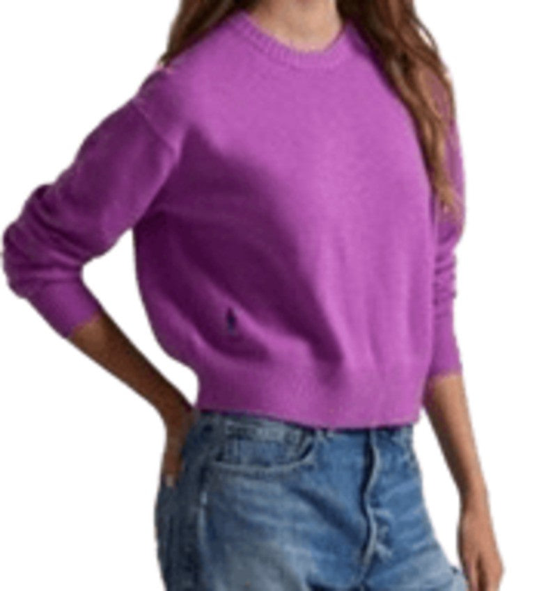 Polo Ralph Lauren Roomy Ribbed Neckline Sweatshirt In Vivid Purple