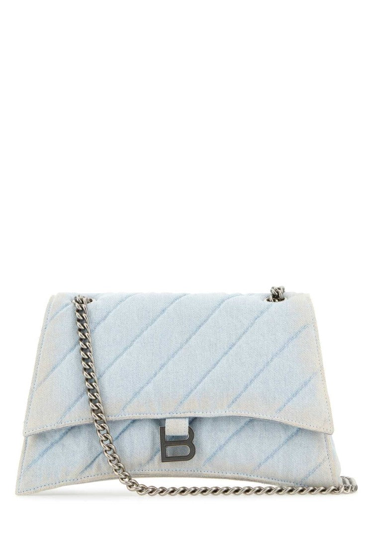 Balenciaga Light-Blue Denim Crush M Shoulder Bag