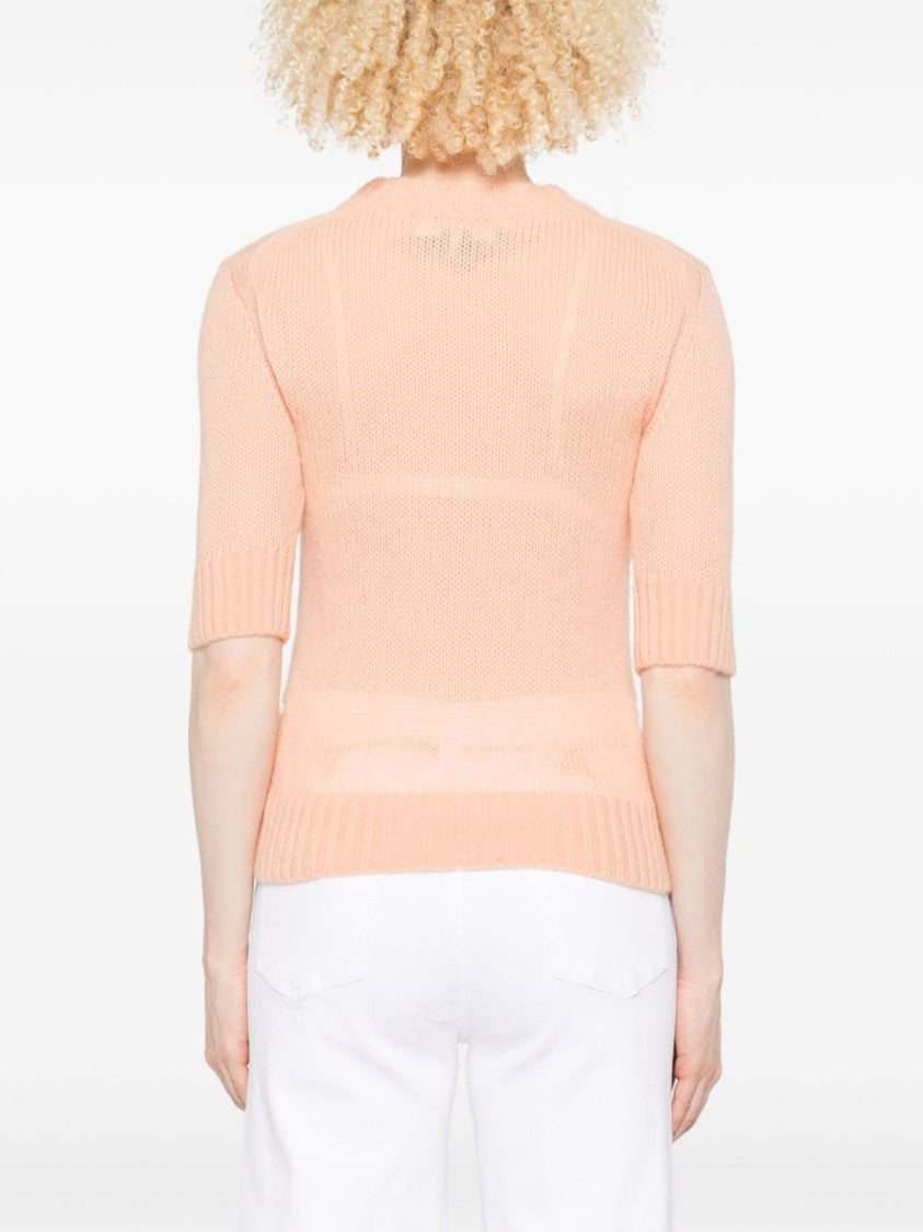 Chloé Elbow-Sleeve Knit Sweater With Prominent Logo