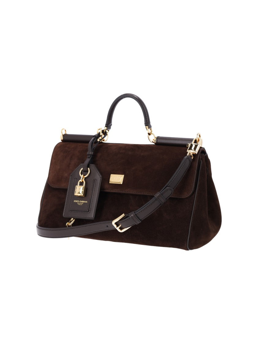Dolce & Gabbana Dark Brown Structured Suede Top-Handle Bag