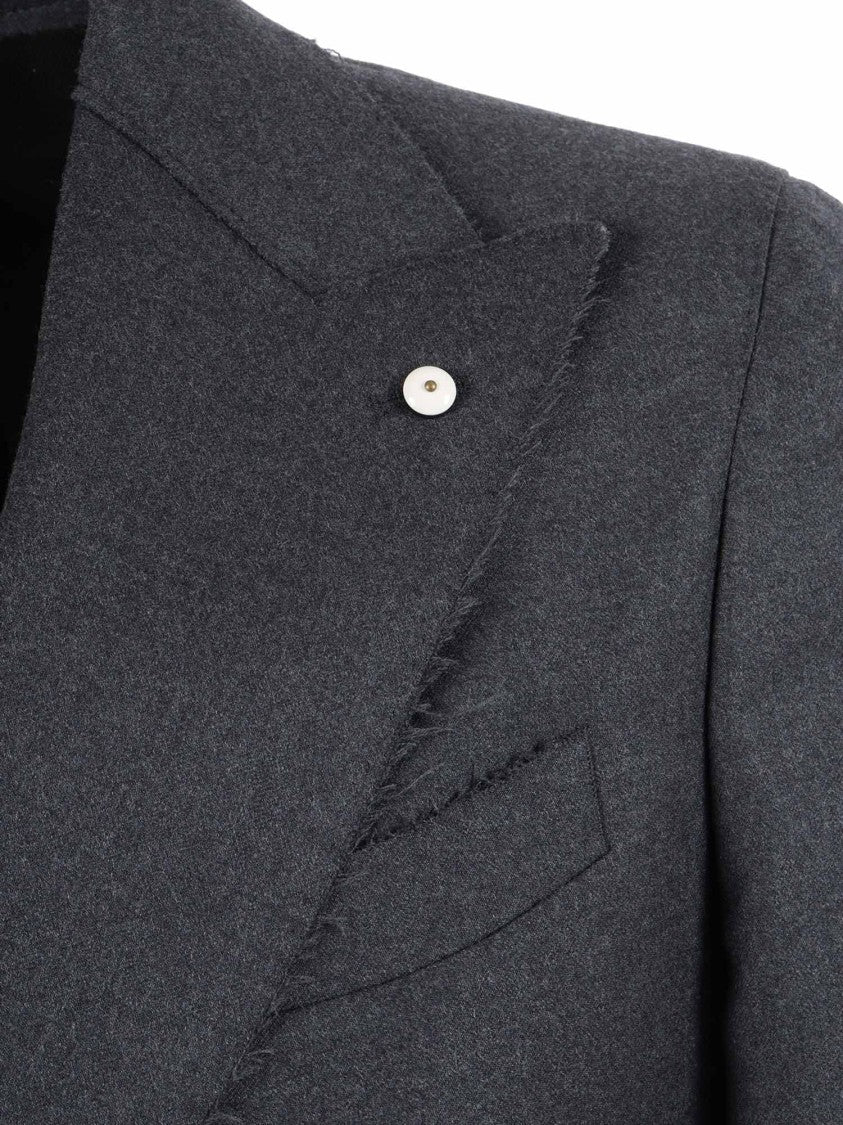 Brando-Lubiam Double-Breasted Virgin Wool Blend Jacket With Raw-Edge Finish