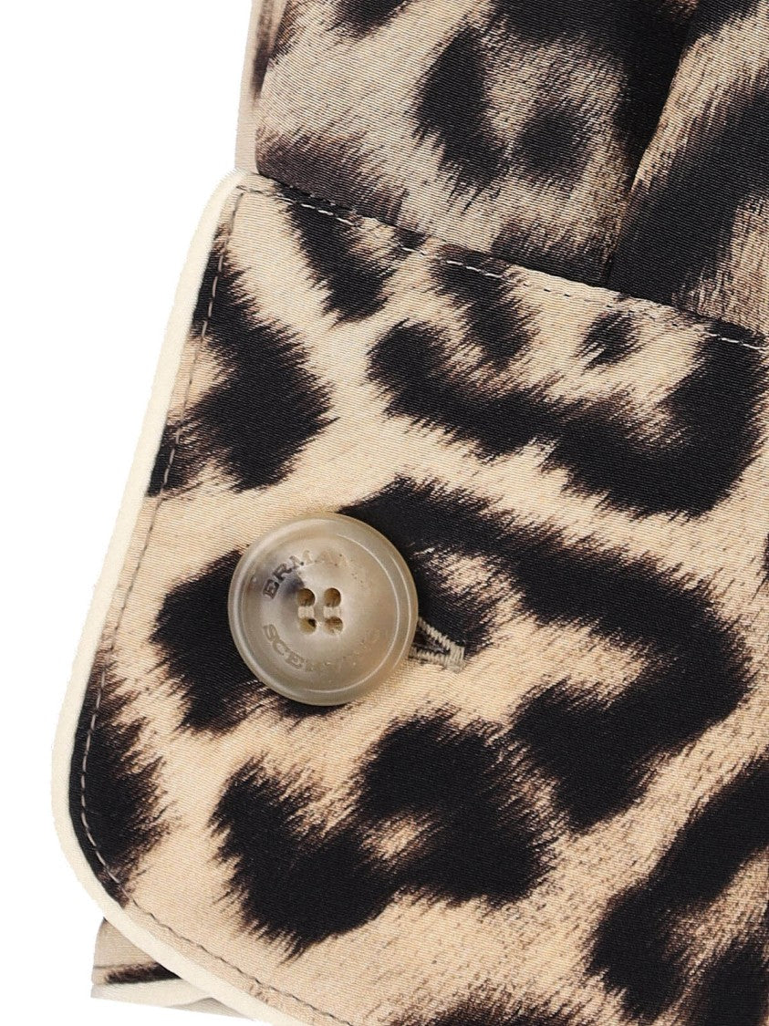 Ermanno Scervino Brown Silk Pajama Shirt, All-Over Animal Print