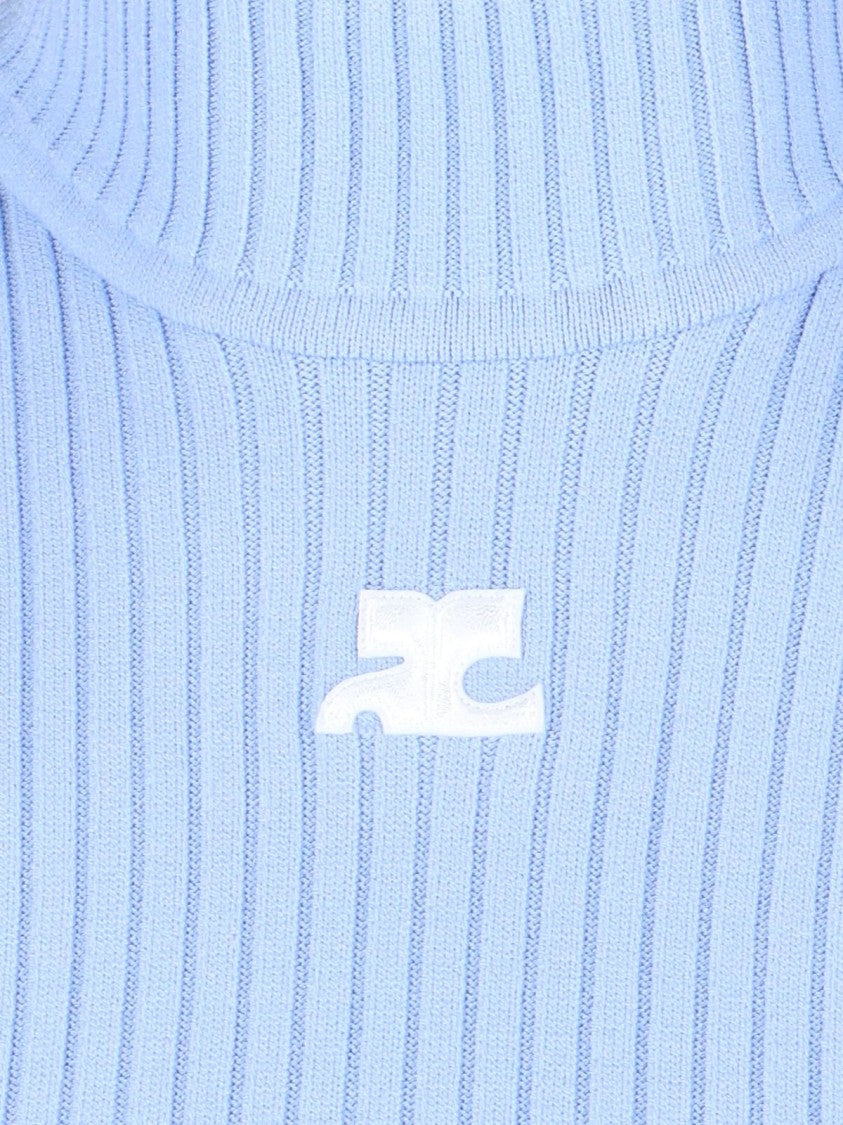 Courrèges Ribbed Short-Sleeved Turtleneck With Logo Detail