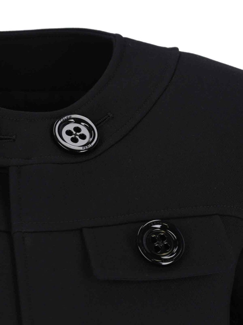 Céline Wool Jacket With Oversized Buttons And Round Neckline