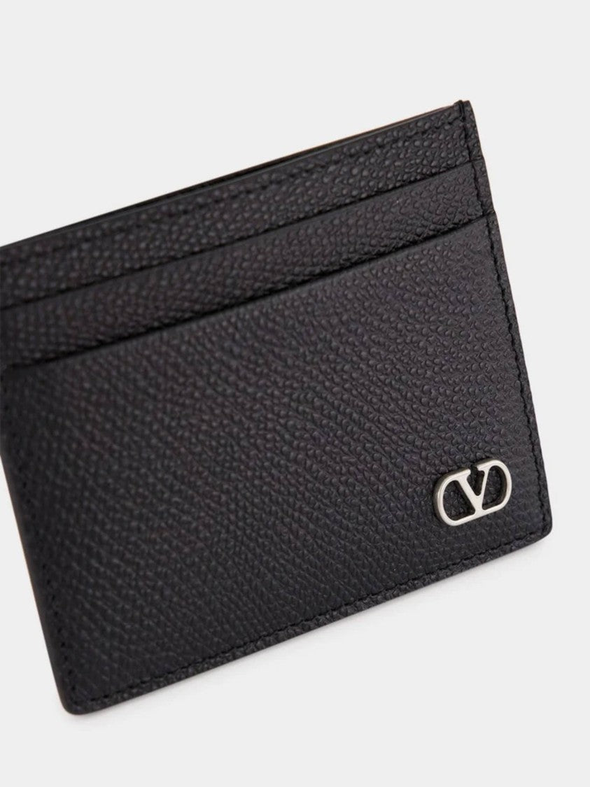 Valentino Card Holder Vlogo Textured Leather Case