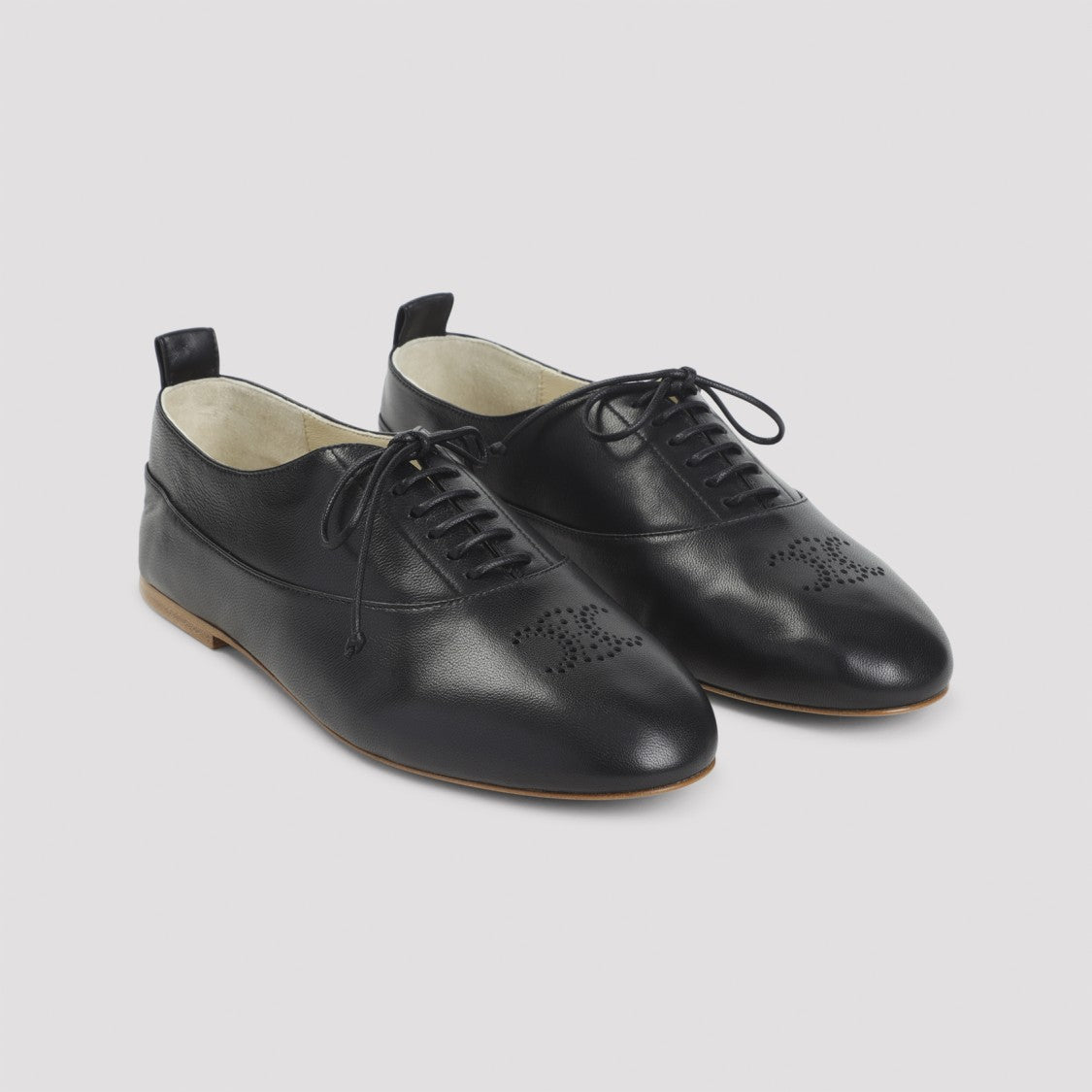 Celine Almond Toe Derby Shoes In Black Lamb Leather