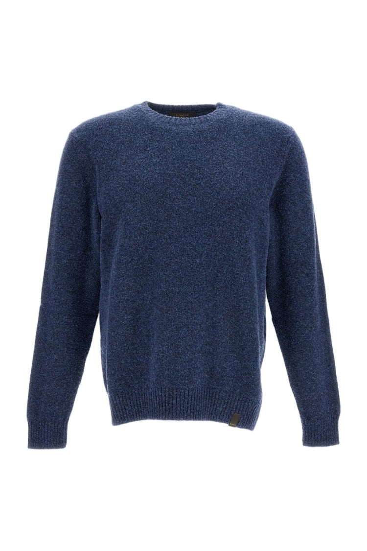Zanone Deep Blue Crew Neck Sweater With Textured Knit Fabric