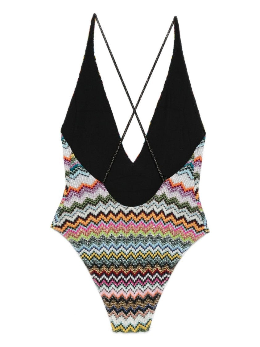 Missoni Plunging V-Neck Swimsuit With Open Back