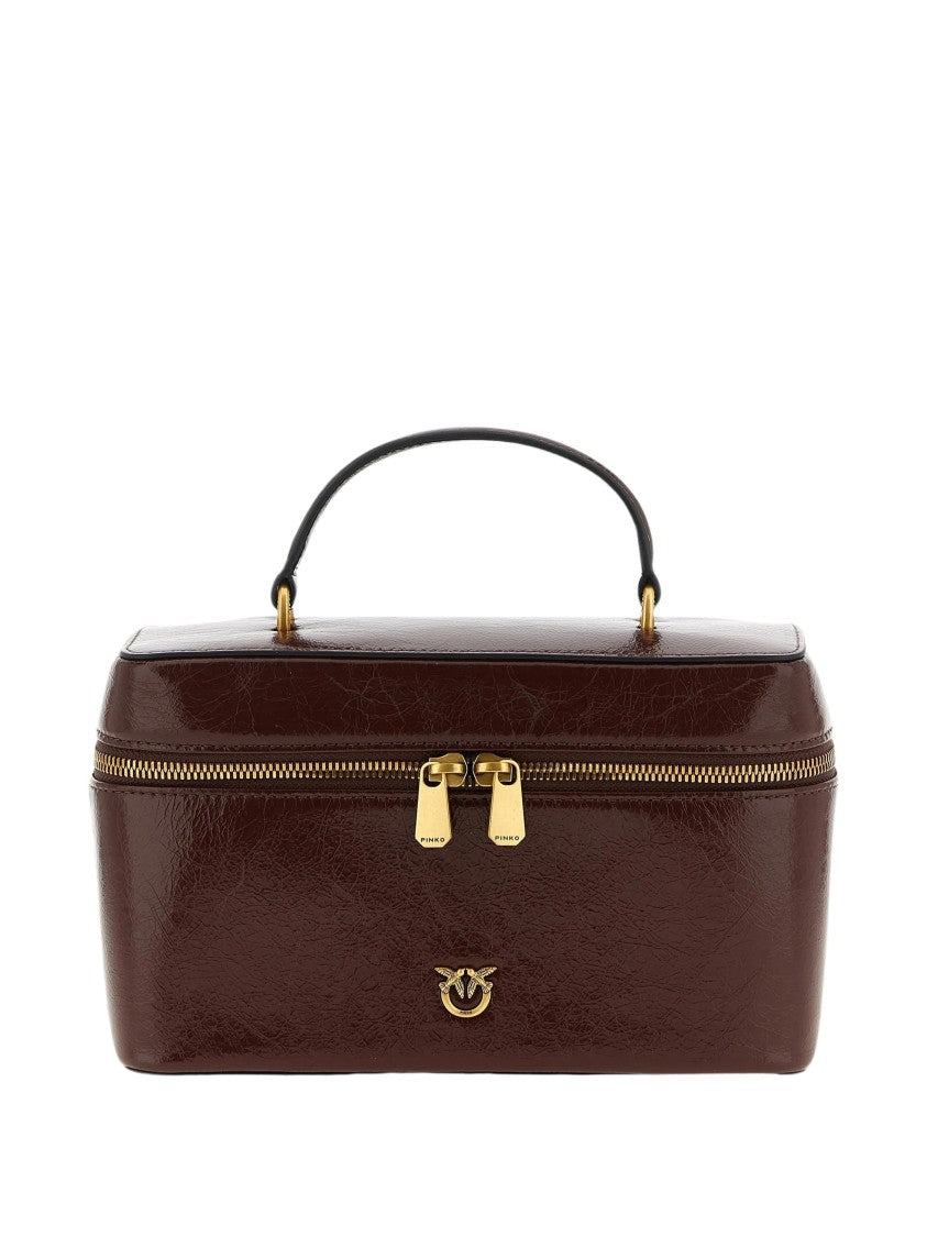 Pinko Rectangular Vanity Case With Shiny Textured Finish