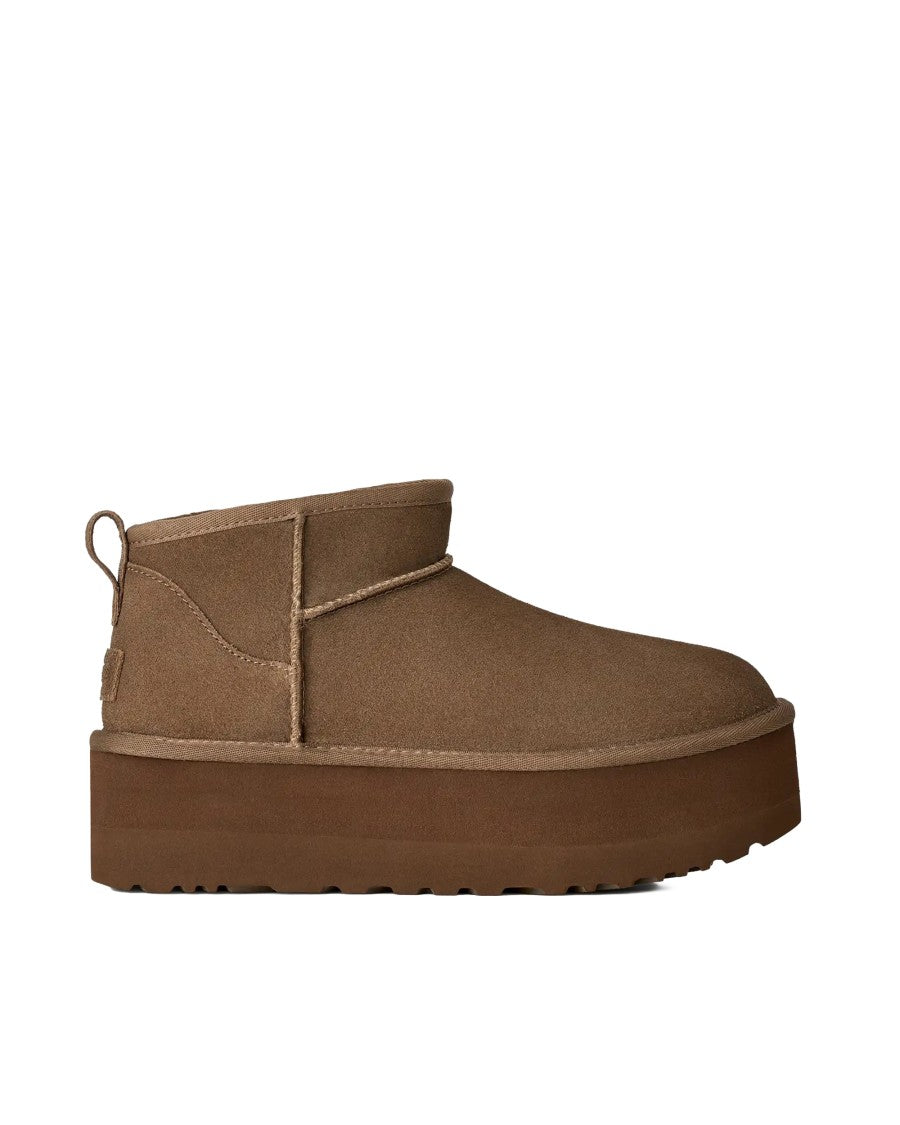 Ugg Light Bronze Classic Ultra Mini Suede Platform Ankle Boots
