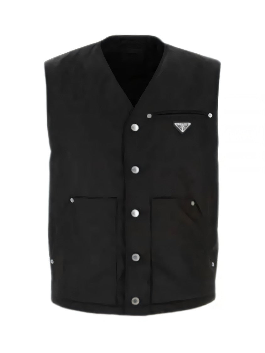 Prada Black Vest With Button-Up Front And Pocket Details