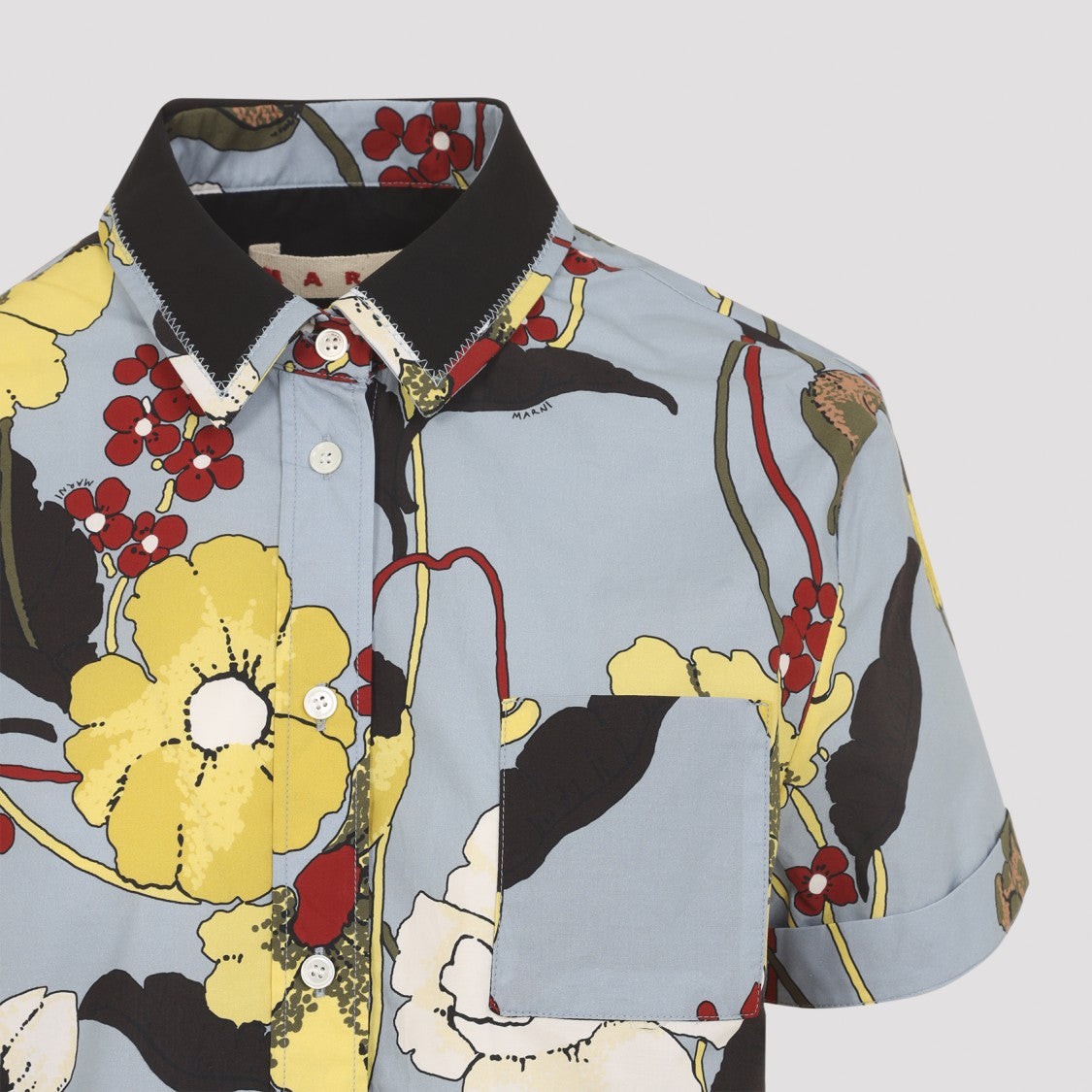 Marni Floral-Print Short-Sleeved Shirt With Contrasting Collar