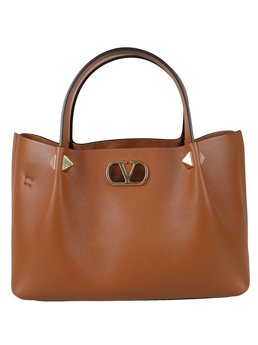 Valentino Garavani Structured Rectangular Handbag In Warm Brown Calf Leather