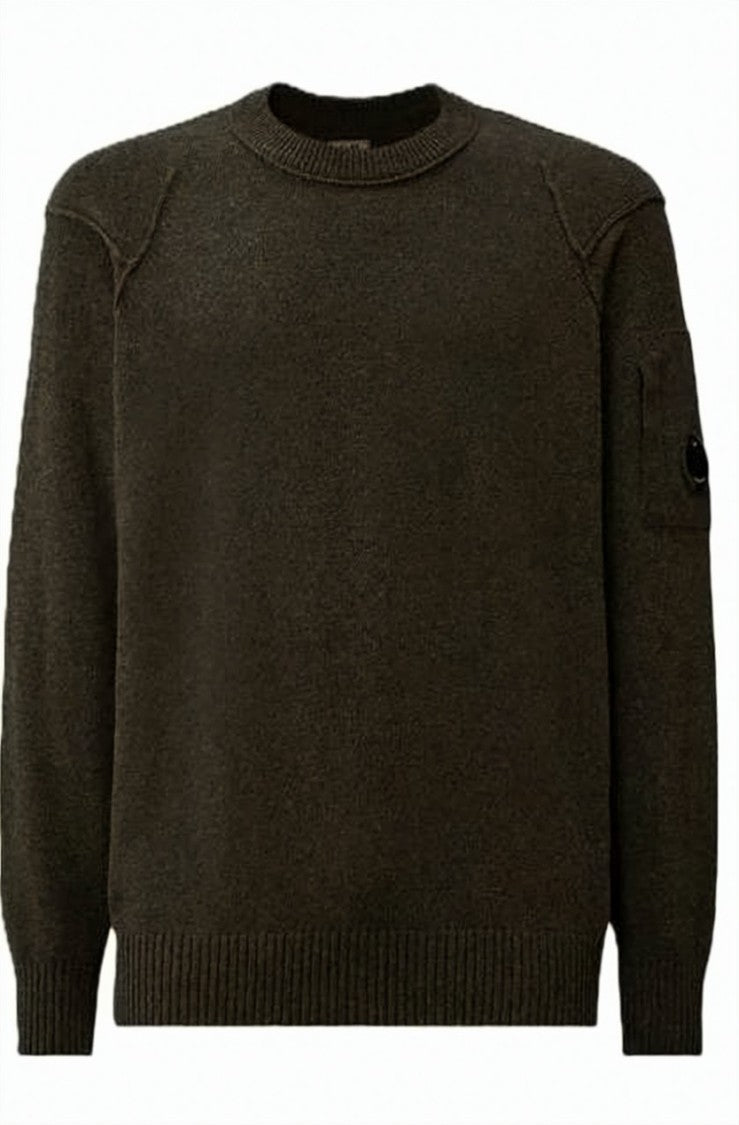 C.P. Company Deep Olive Green Lambswool Blend Crewneck Sweater