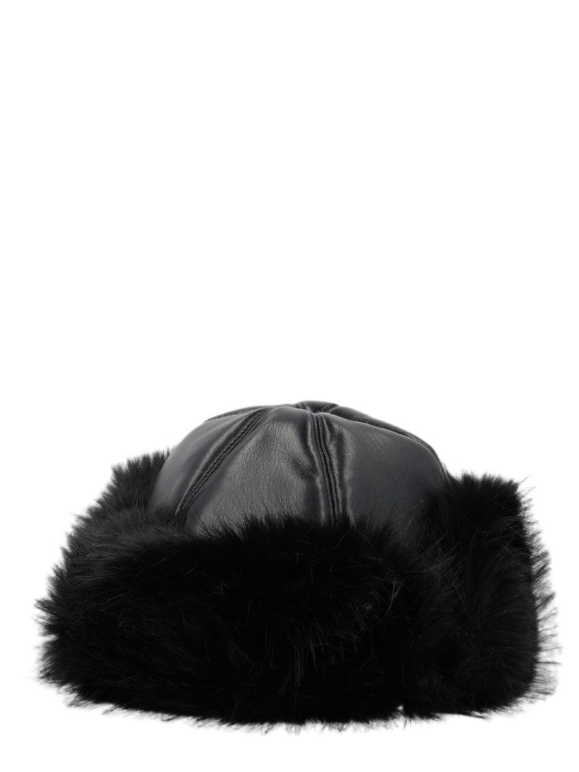 Stand Studio Black Plush Faux Fur Trimmed Hat
