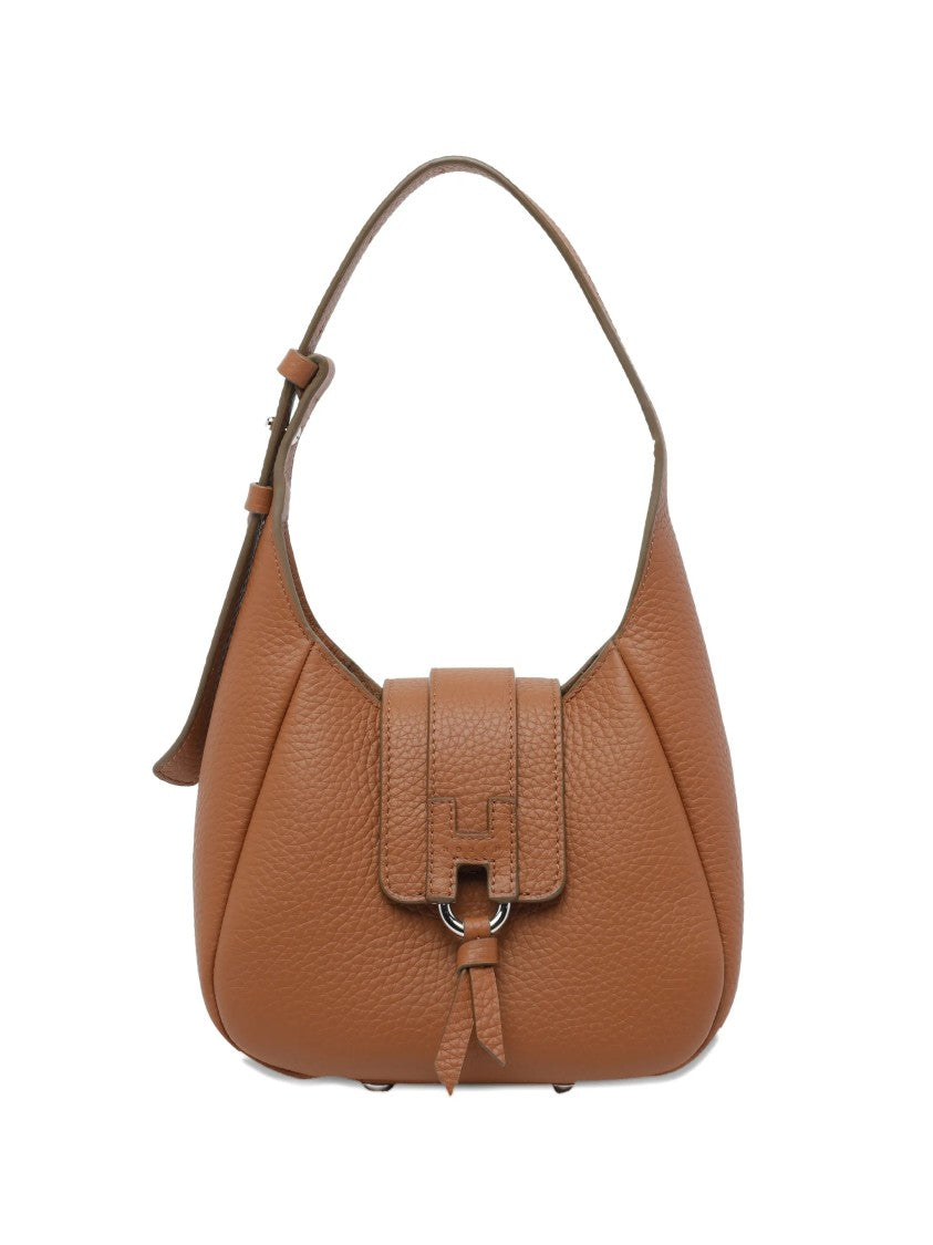 Hogan Brown Structured Rounded Leather H Handbag