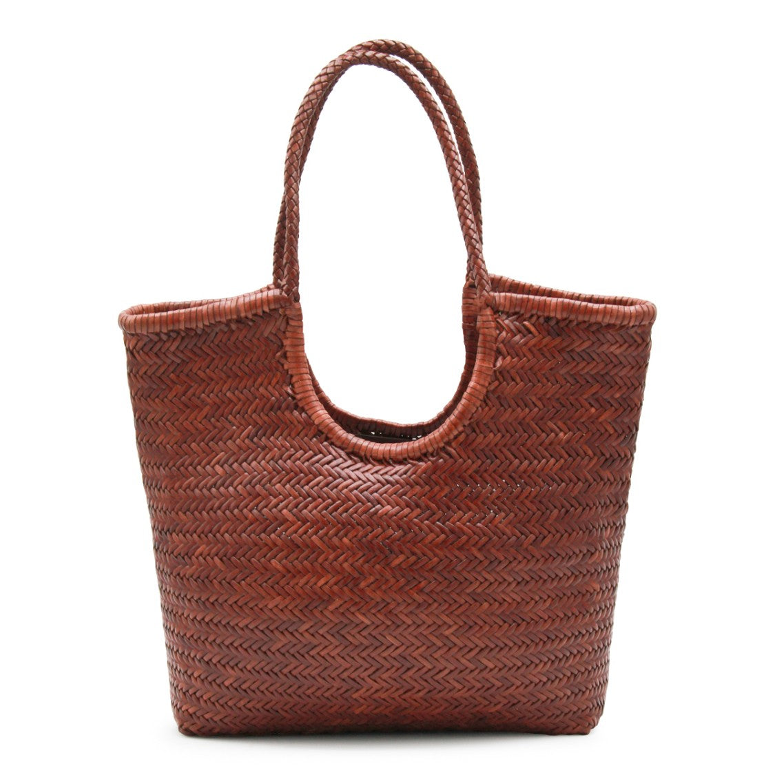 Dragon Diffusion Diagonal Woven Brown Leather Tote Bag