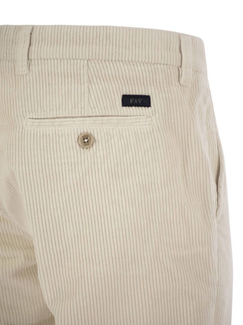 Fay Capri Slim-Fit Corduroy Trousers With Turned-Up Hem
