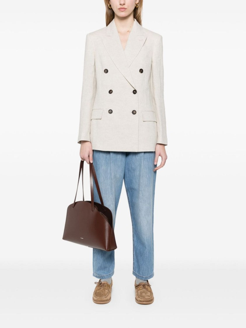 Brunello Cucinelli Double-Breasted Ecru Jacket With Classic Design