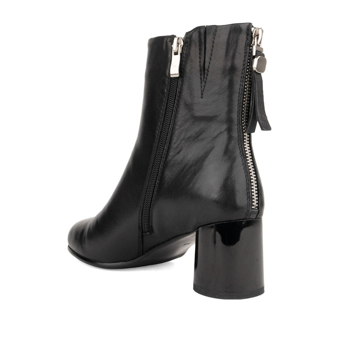 Linda Baumann Black Mid-Height Tassel Accent Leather Ankle Boots