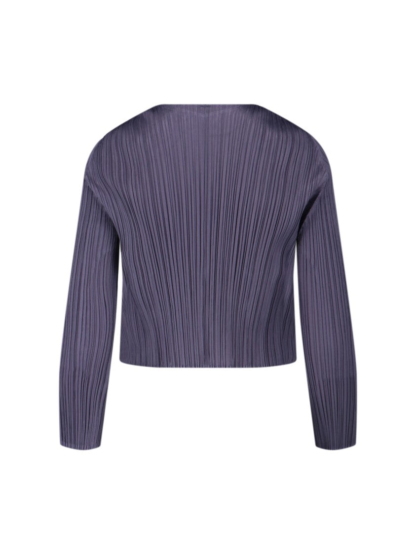 Pleats Please Cropped Grey Sweater With Unique Pleated Texture