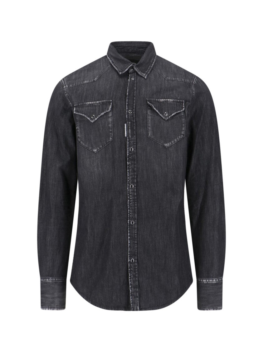 Dsquared2 Black Vintage Classic Collar Denim Shirt