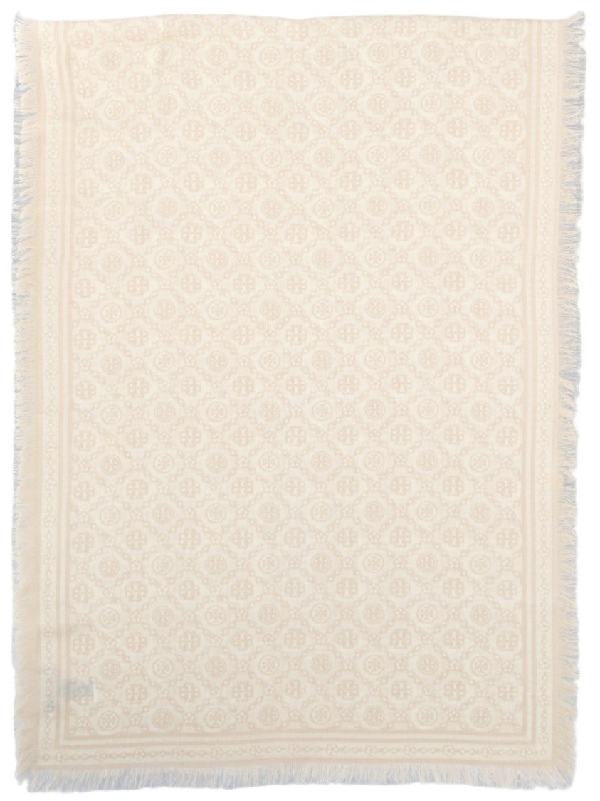 Tory Burch T Monogram Floral Monogram Wool-Silk Scarf