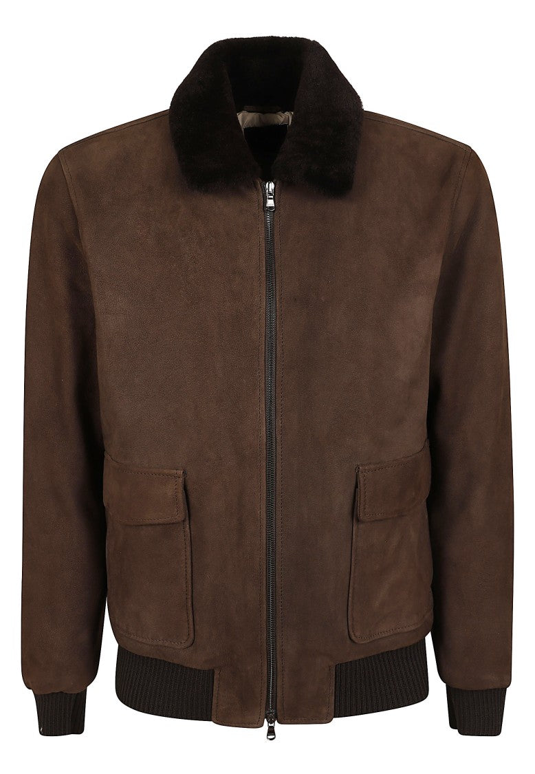 Barba Napoli Boston Sj Shearling Collar Soft Calf Suede Aviator Bomber Jacket