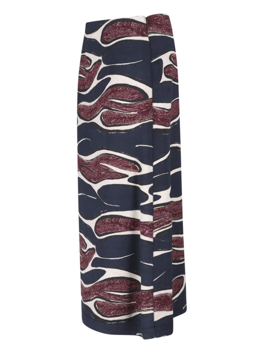 Marni High-Waisted Midi Skirt With Crimson Flow Pattern