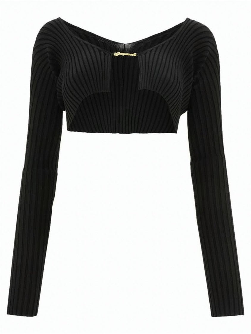 Jacquemus Ribbed Cropped Cardigan With Off-Shoulder Neckline