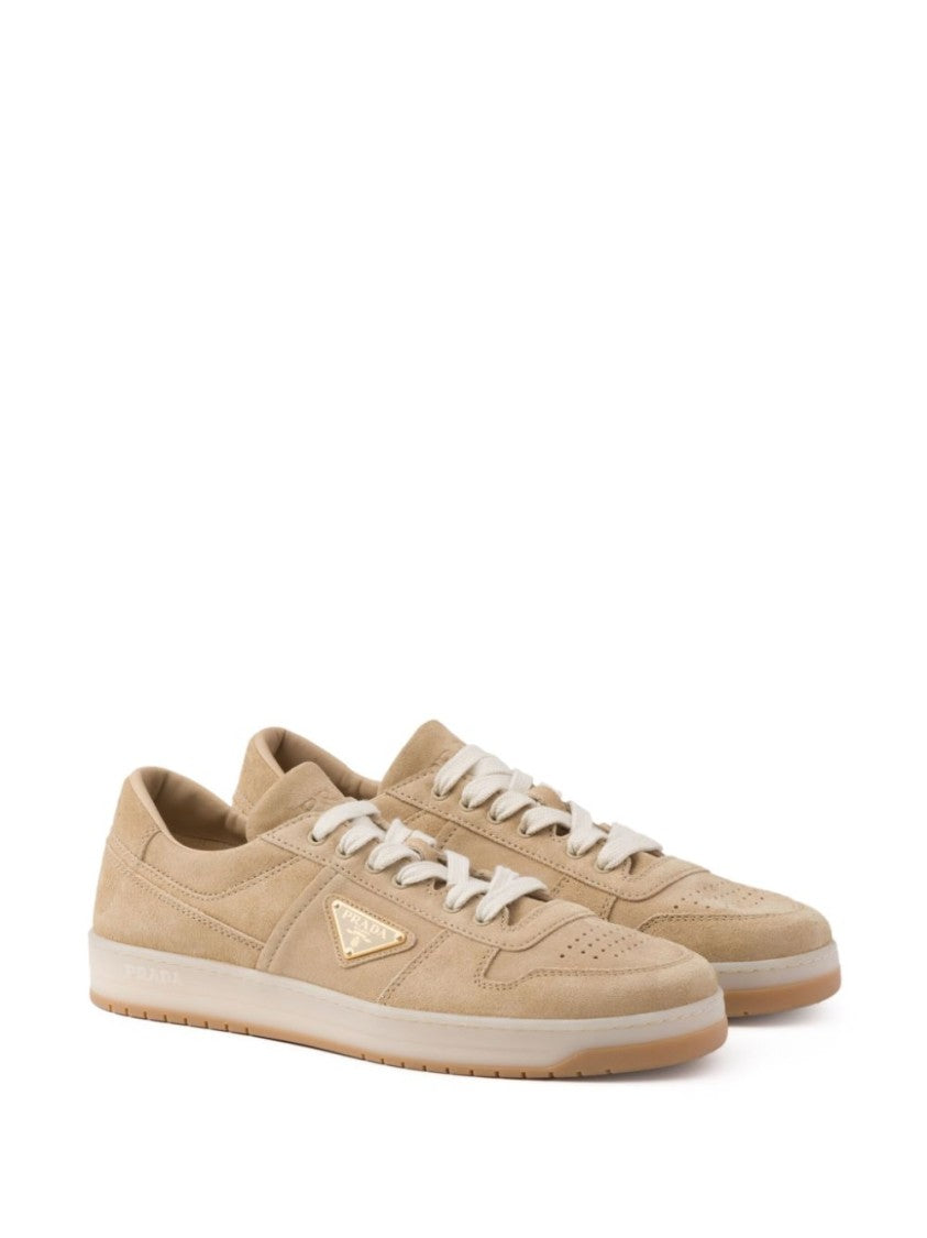 Prada Beige Suede Sneakers With Lace-Up Design