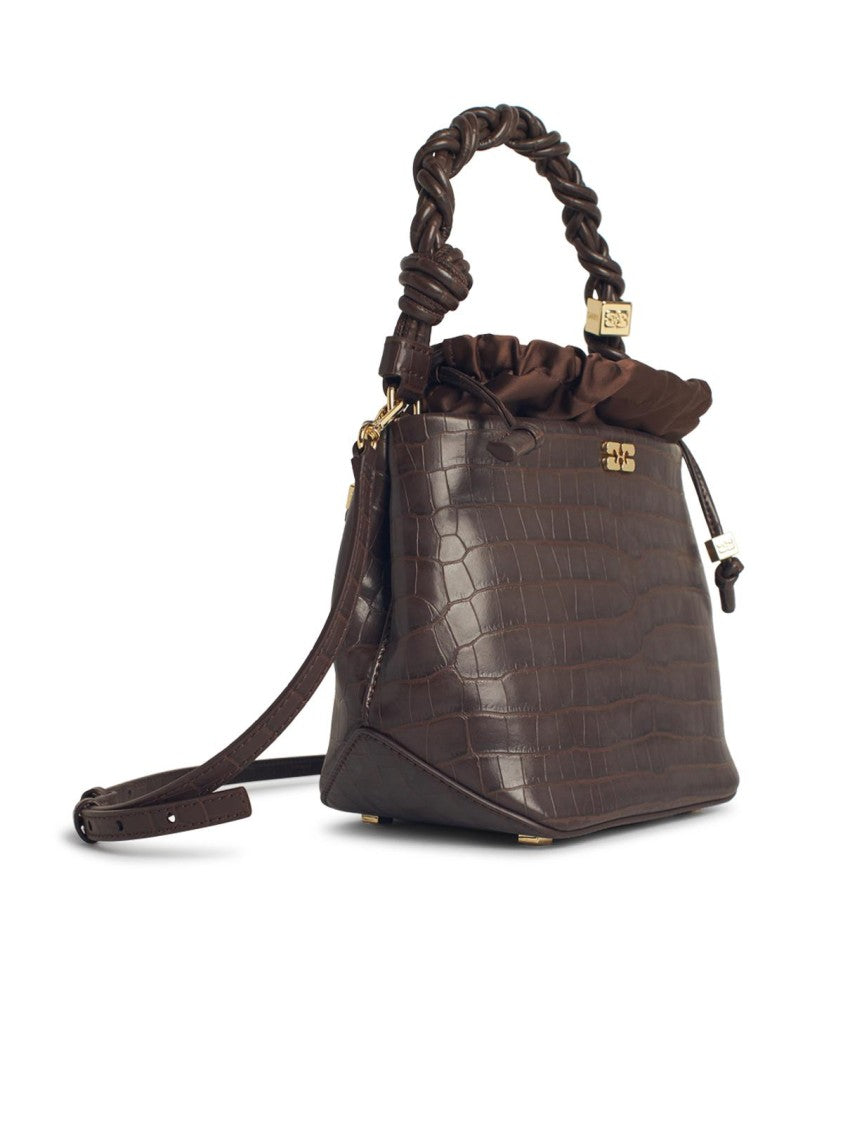 Ganni Bou' Bucket Bag In Brown Leather Blend