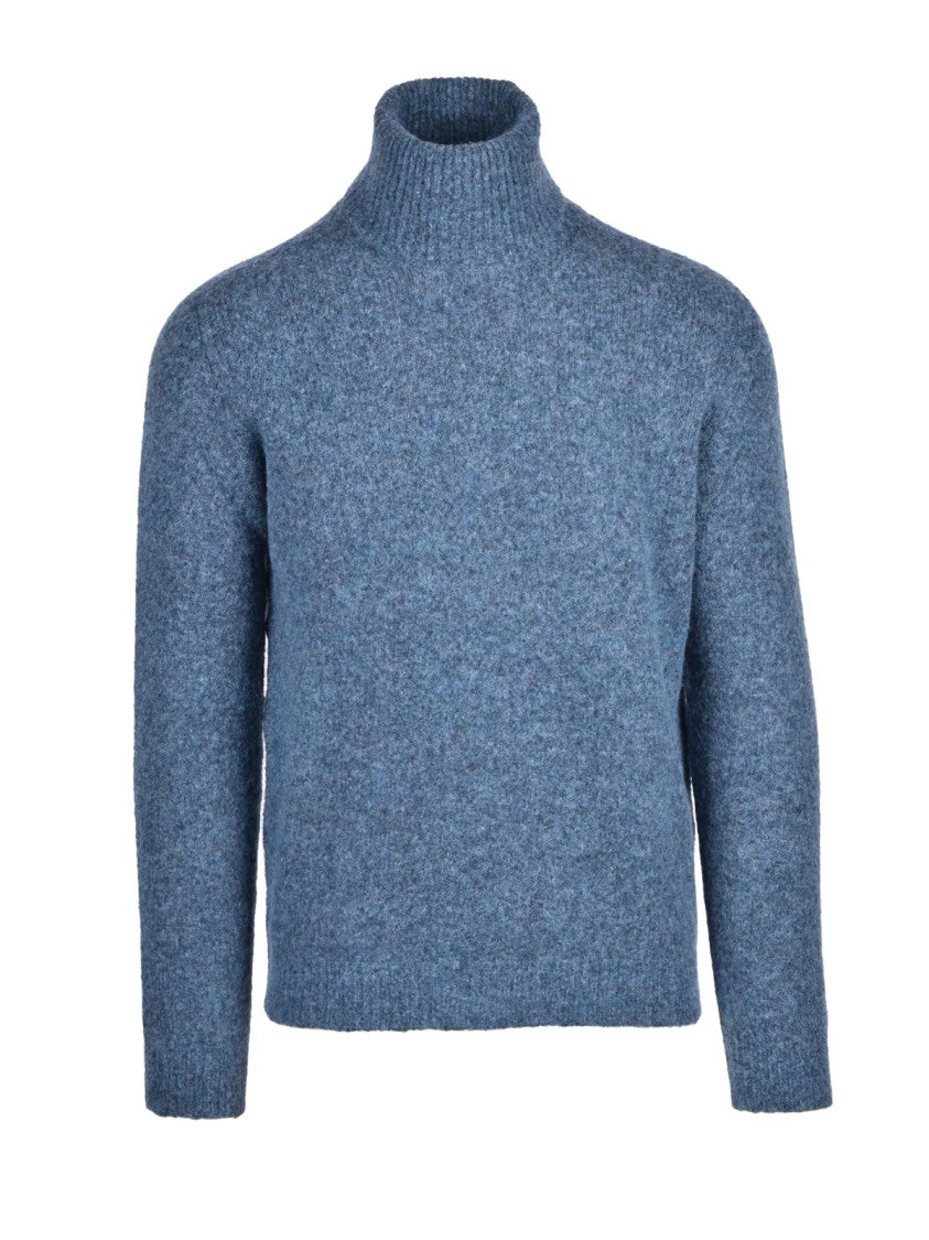 Roberto Collina Blue Cotton-Blend Turtleneck Sweater