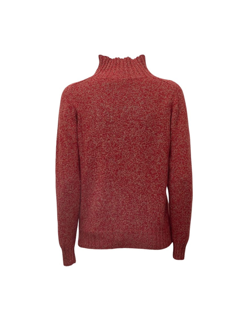 Zanone Heathered Red Ribbed High-Neck Sweater
