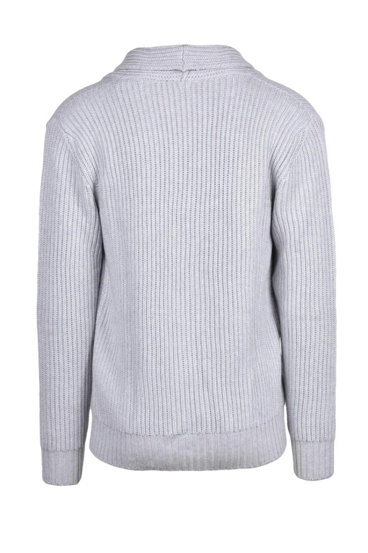 Eleventy Ribbed Wool Button Cardigan - Light Grey