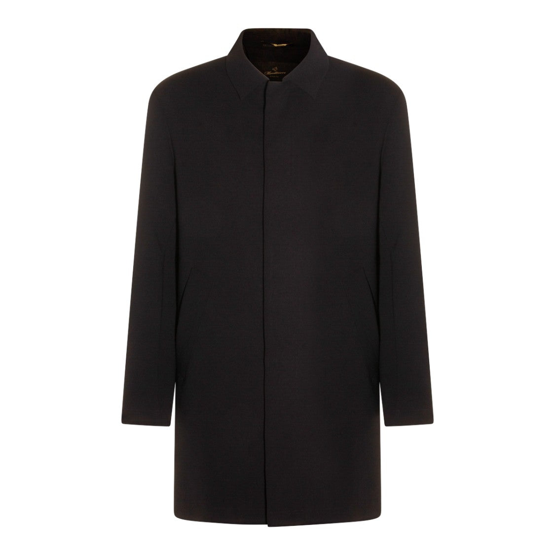 Montecore Minimalist Black Coat With Stand Collar