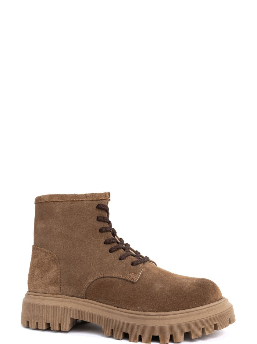 Sergio Moretti Lace-Up Beige Ankle Boots With Textured Outsole