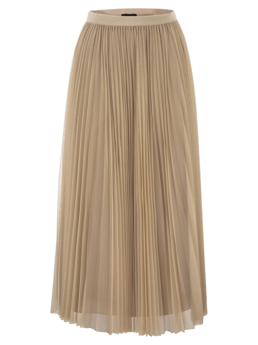 Fabiana Filippi Wide Pleated Tulle Skirt With Knitted Belt