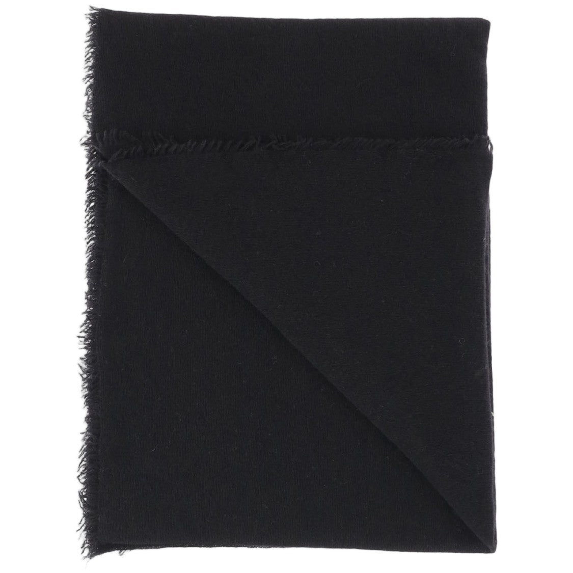 Faliero Sarti Fringed Black Cashmere Scarf With Rectangular Design