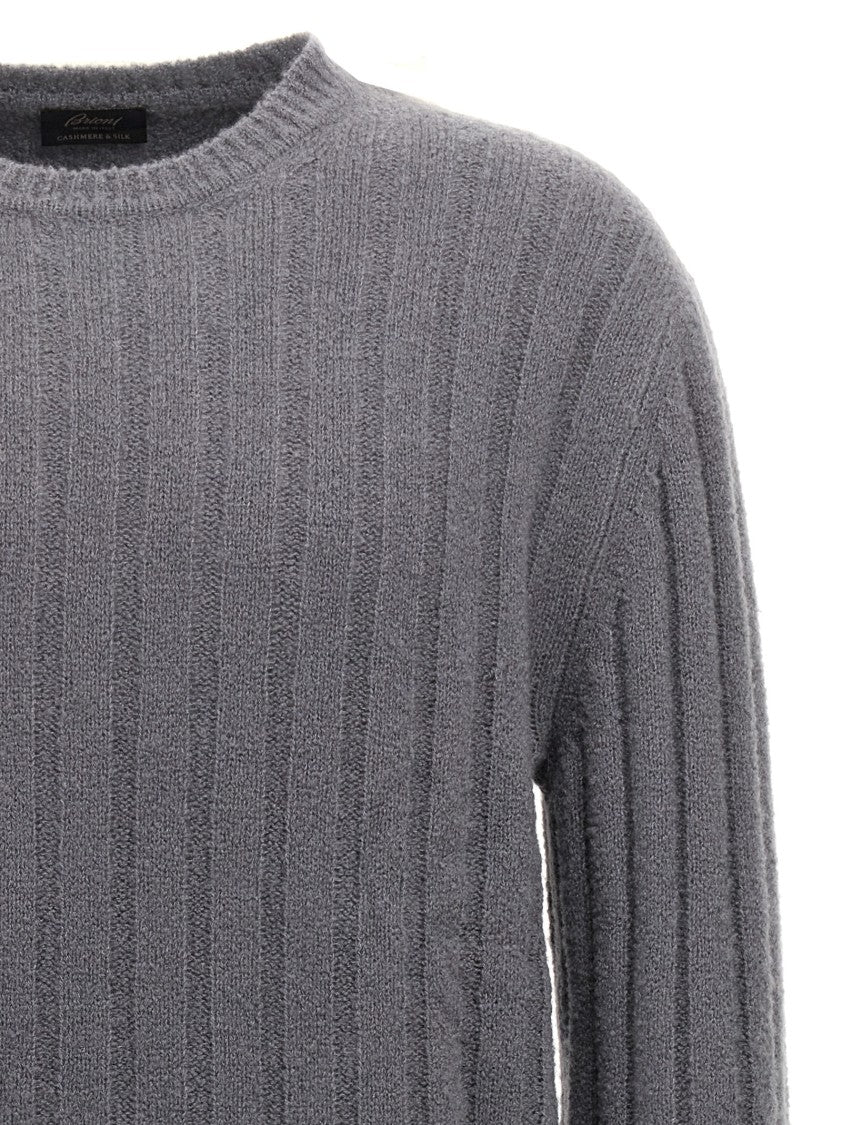Brioni Ribbed Cashmere-Silk Crewneck Sweater