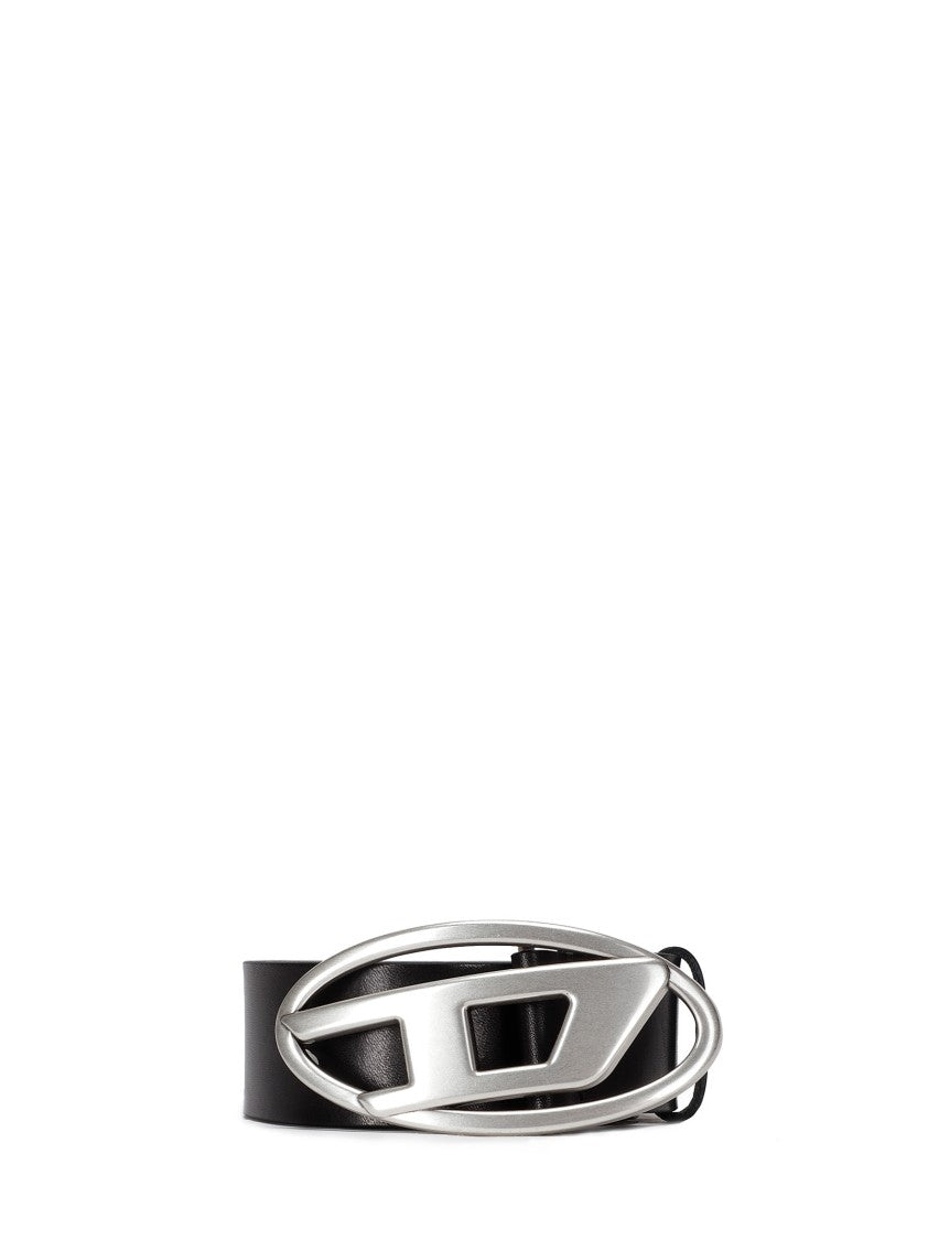 Diesel Black Leather Belt With Adjustable Logo Buckle