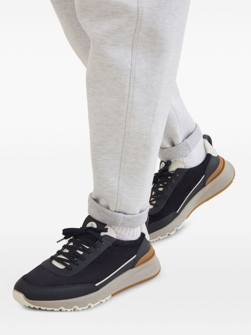 Brunello Cucinelli Suede And Smooth Material Flat Shoes With Contrasting Sole