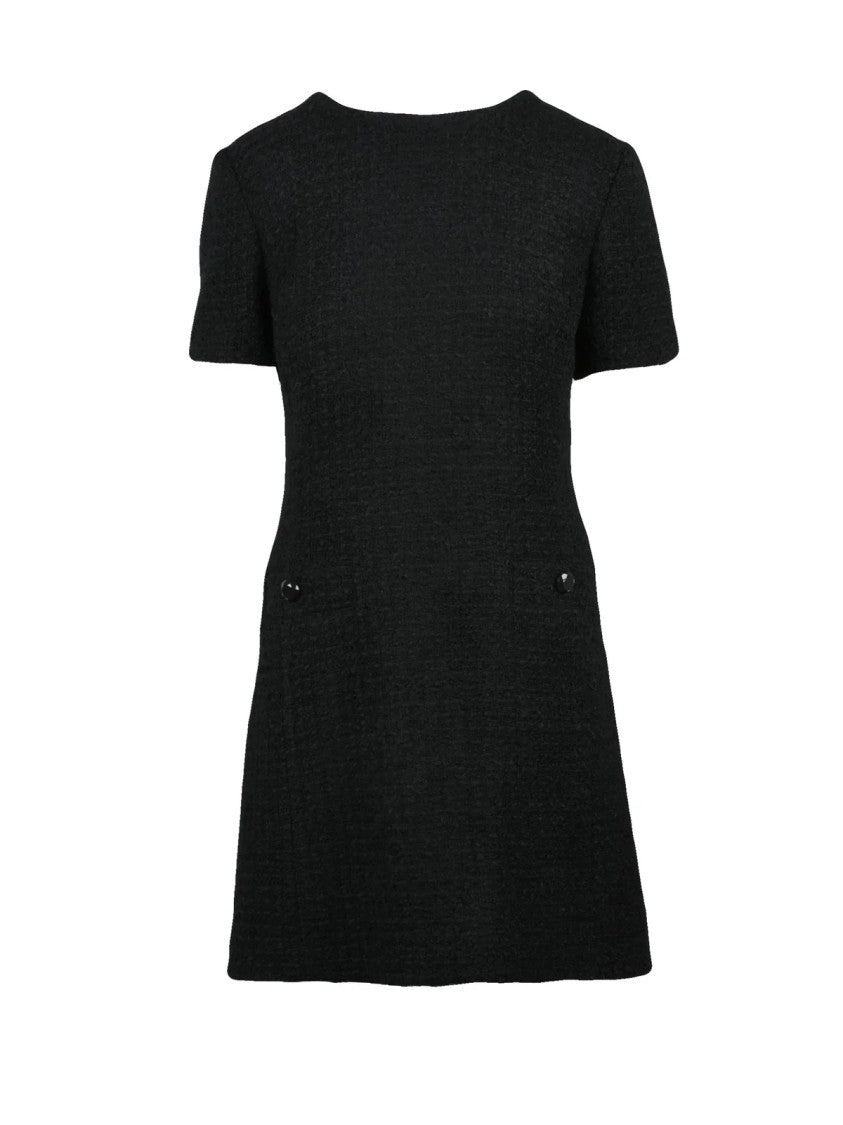 Purotatto Black Wool-Blend Zip Flared Bouclé Dress