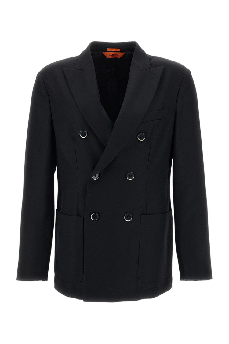Barena Black Doria Stretch Wool Flannel Notch Lapels Blazer