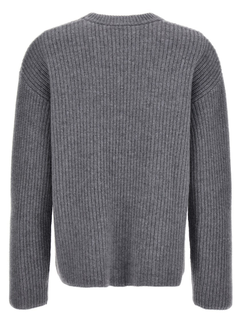 P.A.R.O.S.H. Ribbed Grey Cashmere Crewneck Sweater With Long Sleeves